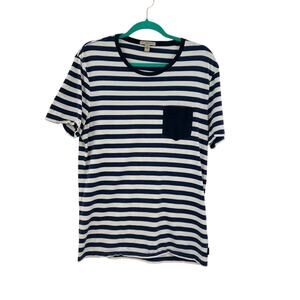 Burberry Brit Pocket Tee Shirt T-shirt Striped White Navy Blue Size Large